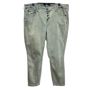 Torrid Denim Women's Size 18 Olive Green Button Fly Cropped Skinny Jeans Faded
